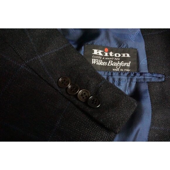 Kiton Other - Kiton Cashmere Blend Charcoal Purple Windowpane Plaid Sport Coat Jacket 43
